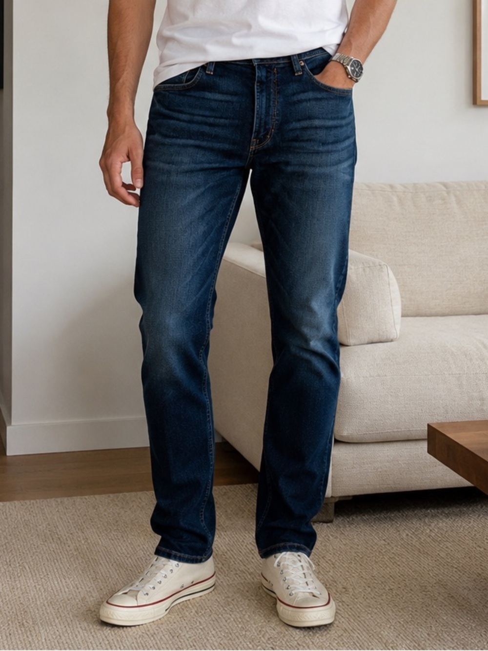 PAIGE Lennox Slim Straight Jeans Men 32 Dark Wash Premium Denim Stretch Luxury